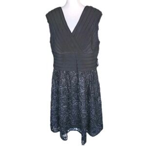 Adrianna‎ Papel Cocktail Dress Womens 18W Black Fit Flare Rosette Satin Gala NEW